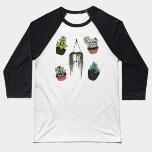 Cute Succulent Sticker Set 1 - Panda Plant, Bear Paws, Lavender Scallops, Blue Chalk Sticks, String of Pearls Baseball T-Shirt